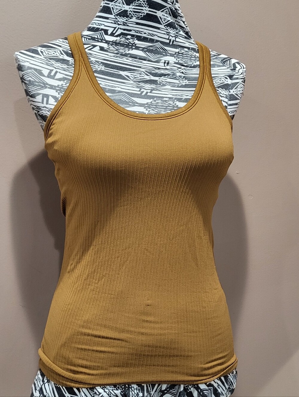 Goldenrod Yellow Racerback Compression Tank Top with Built In Padded Bra